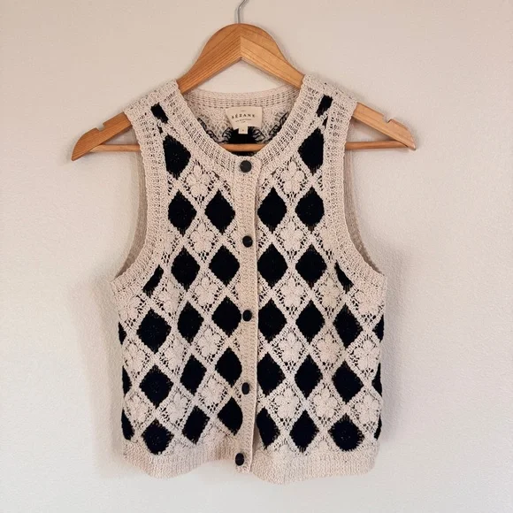 Sezane Ivory and Black Argyle Knit Vest - Picture 3 of 5